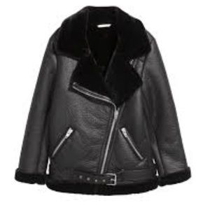 H&M oversized biker jacket faux fur black size 34